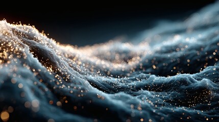 Abstract Blue Glittering Particle Waves with Sparkling Light Effects