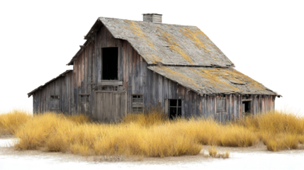 Abandoned Barn in Field background isolated on a Transparent background, PNG file.