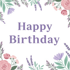 Floral Happy Birthday Wreath Design with Pastel Flowers on White Background
