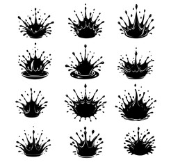 set of Silhouette splash with drops