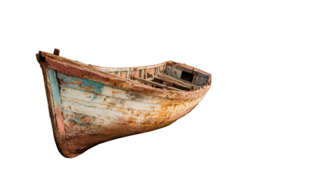 Abandoned Boat on the Beach background isolated on a Transparent background, PNG file. - Powered by Adobe