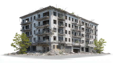 Abandoned Building in the City background isolated on a Transparent background, PNG file.