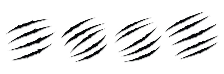 Set of Black Claw Scratch Marks Isolated on White Background – Animal Attack or Monster Rip Effects Collection
