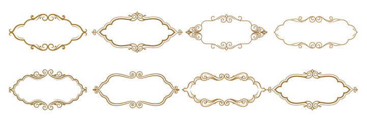 Set of minimalist frames in metallic colors. Golden, silver, bronze and pink colored frame borders for invitation cards of wedding.