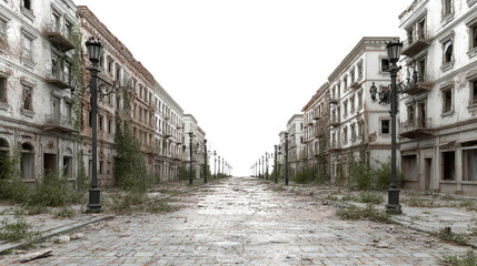 Abandoned City Street background isolated on a Transparent background, PNG file.