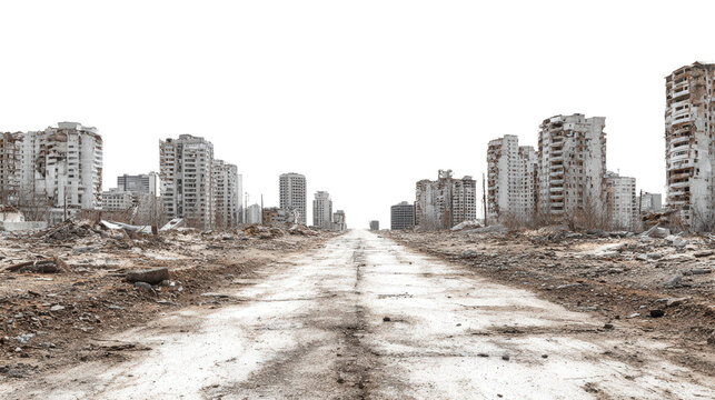 Abandoned City Street background isolated on a Transparent background, PNG file. - Powered by Adobe