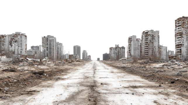 Abandoned City Street background isolated on a Transparent background, PNG file.