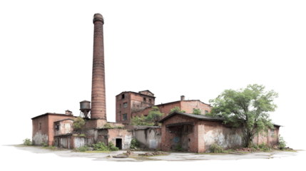 Abandoned Factory in Urban Area background isolated on a Transparent background, PNG file.