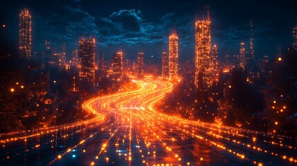 Fototapeta premium Cityscape night highway view illustration