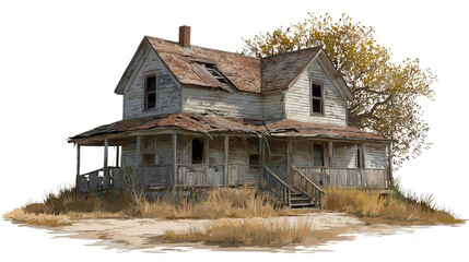 Abandoned House in Rural Area background isolated on a Transparent background, PNG file.