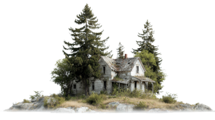 Abandoned House in the Wild background isolated on a Transparent background, PNG file.