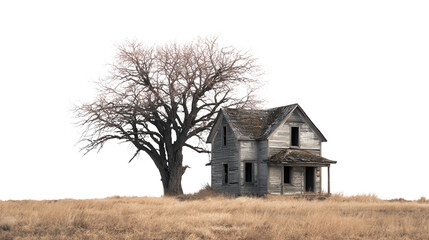 Abandoned House in the Wild background isolated on a Transparent background, PNG file.