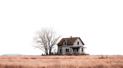 Abandoned House in the Wilderness background isolated on a Transparent background, PNG file.