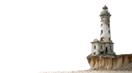 Abandoned Lighthouse on Cliff background isolated on a Transparent background, PNG file.