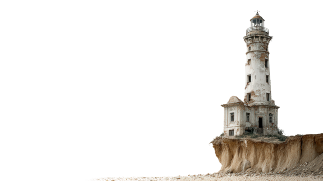 Abandoned Lighthouse on Cliff background isolated on a Transparent background, PNG file.