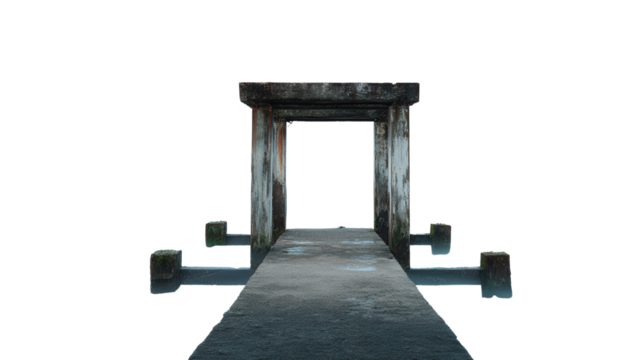 Abandoned Pier by the Ocean background isolated on a Transparent background, PNG file.