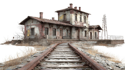 Abandoned Railway Station background isolated on a Transparent background, PNG file.