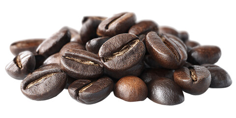 Obraz premium A collection of dark roasted coffee beans isolated on transparent background