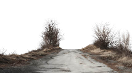 Abandoned Road in Rural Area background isolated on a Transparent background, PNG file.