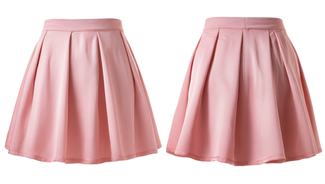 Front and back view of a pale pink pleated skirt