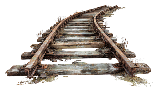 Abandoned Railway Tracks background isolated on a Transparent background, PNG file.