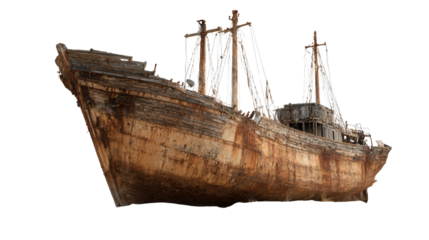 Abandoned Ship on Deserted Beach background isolated on a Transparent background, PNG file.