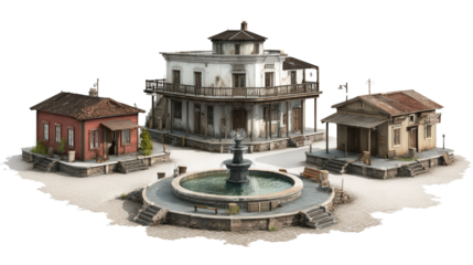 Abandoned Town Square background isolated on a Transparent background, PNG file.