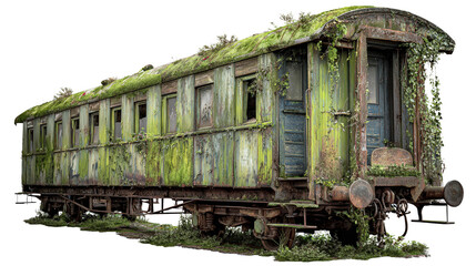 Obraz premium Abandoned Train Car in Forest background isolated on a Transparent background, PNG file.