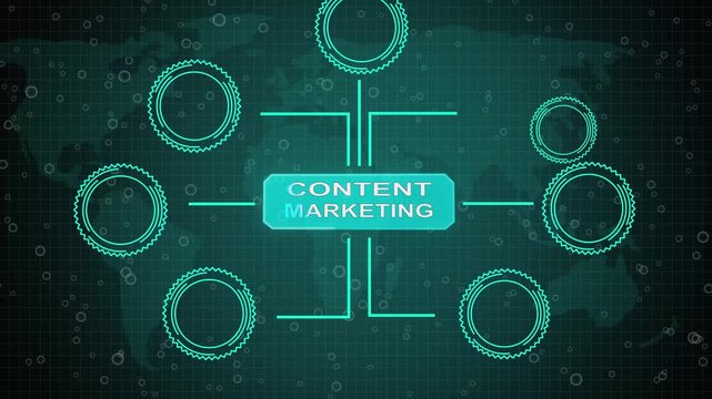 Internet, business, Technology and network concept. Digital Marketing content planning advertising strategy concept. Virtual button. Virtual 4k video animation and grid maps background.