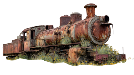 Abandoned Train in Field background isolated on a Transparent background, PNG file.