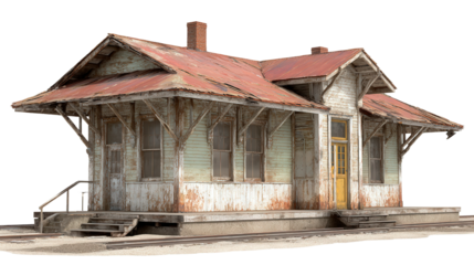 Abandoned Train Station background isolated on a Transparent background, PNG file.
