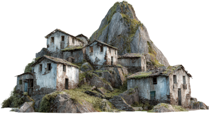 Abandoned Village in Mountains background isolated on a Transparent background, PNG file.