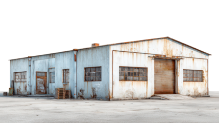 Abandoned Warehouse in the City background isolated on a Transparent background, PNG file.