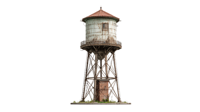 Abandoned Water Tower background isolated on a Transparent background, PNG file.