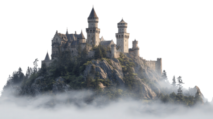 Ancient Castle in the Mist background isolated on a Transparent background, PNG file.