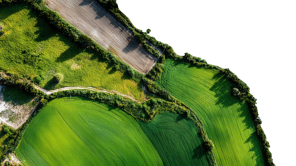 Aerial View of Rural Farmland background isolated on a Transparent background, PNG file.