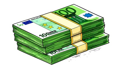 Stack of cartoon euro banknotes
