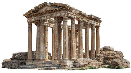 Obraz premium Ancient Roman Ruins background isolated on a Transparent background, PNG file.