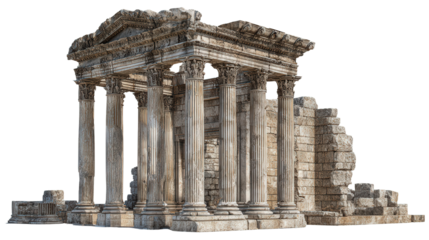 Ancient Roman Temple Ruins background isolated on a Transparent background, PNG file.