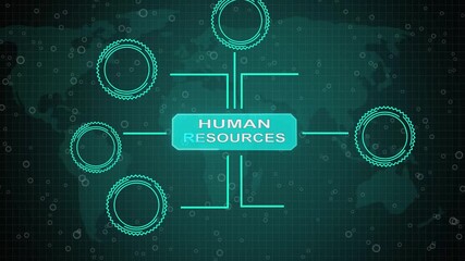 Internet, business, Technology and network concept. Human Resources HR management concept. Virtual button. 4k video animation and grid maps background. - Powered by Adobe