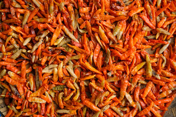 Freshly harvested chilies are sun-dried using traditional methods, then processed into products like chili powder, instant sambal, and chili extract to increase market value and farmers’ income.