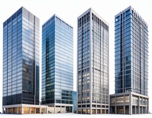 A collection of modern skyscrapers highlighting contemporary architecture and urban growth against a clear sky.