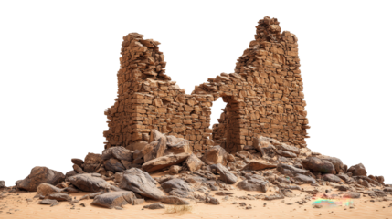 Ancient Stone Ruins in the Desert background isolated on a Transparent background, PNG file.