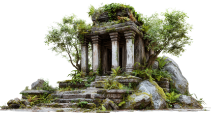 Ancient Stone Temple in Jungle background isolated on a Transparent background, PNG file.