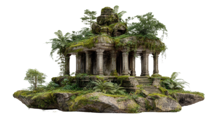 Ancient Stone Temple in Jungle background isolated on a Transparent background, PNG file.