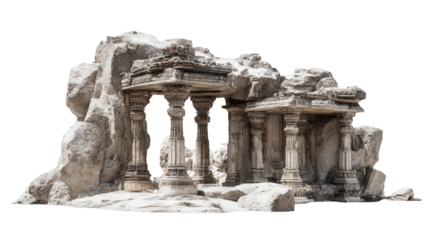 Ancient Stone Temple Ruins background isolated on a Transparent background, PNG file.