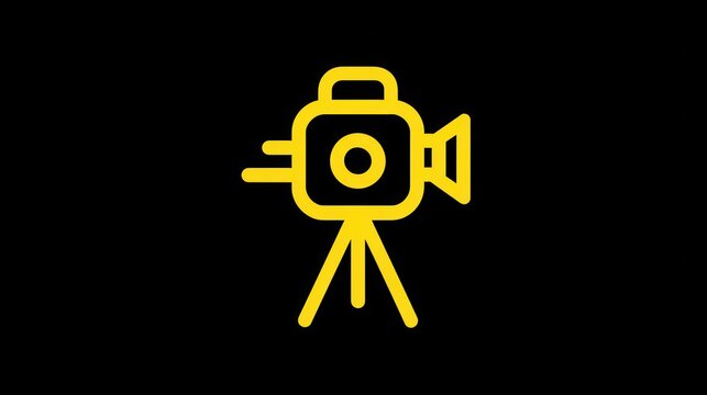 Simple yellow outline of a  camera on a tripod.
