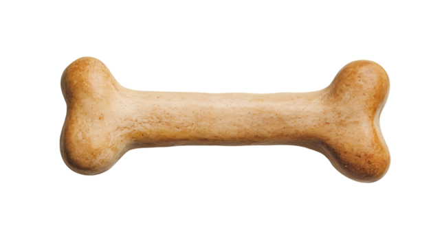 A close up of a dog bone isolated on white background