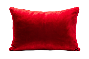 A soft red velvet pillow isolated on transparent background