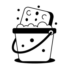 Cleaning bucket filled with liquid soap, glyph icon 
